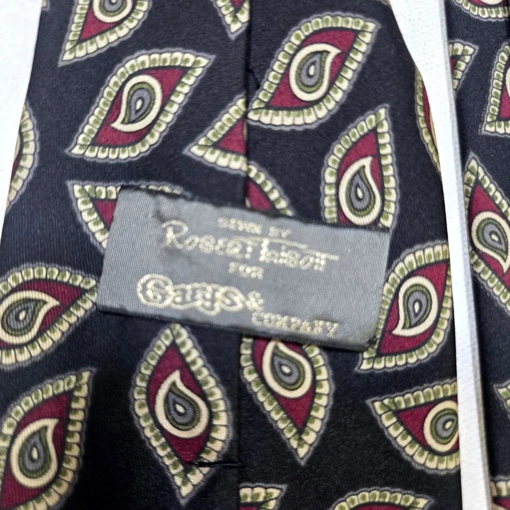 Robert Talbott Necktie Mens OS Black Red Geometric Teardrop Silk Garys & Company